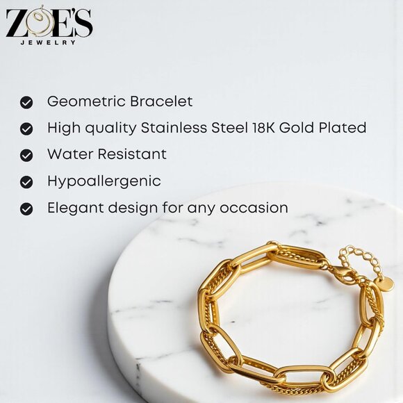 Water-Resistant 18K Gold Plated Layered Bracelet Women Stainless Steel - Picture 5 of 9